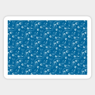 White Flowers on Blue Background Sticker